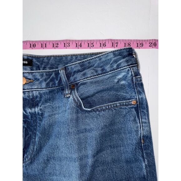 Express Jeans 90s Ankle Boot Mid Rise Rigid Blue Denim Raw Hem Fray Distress 14R - Picture 9 of 15